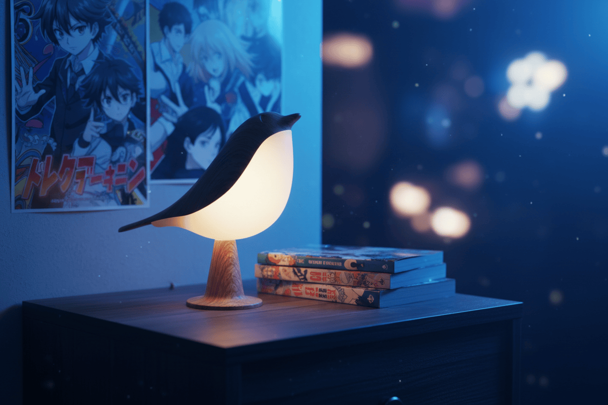Lampe de Chevet Oiseau Bois Art Déco Rechargeable LED Light Yellow