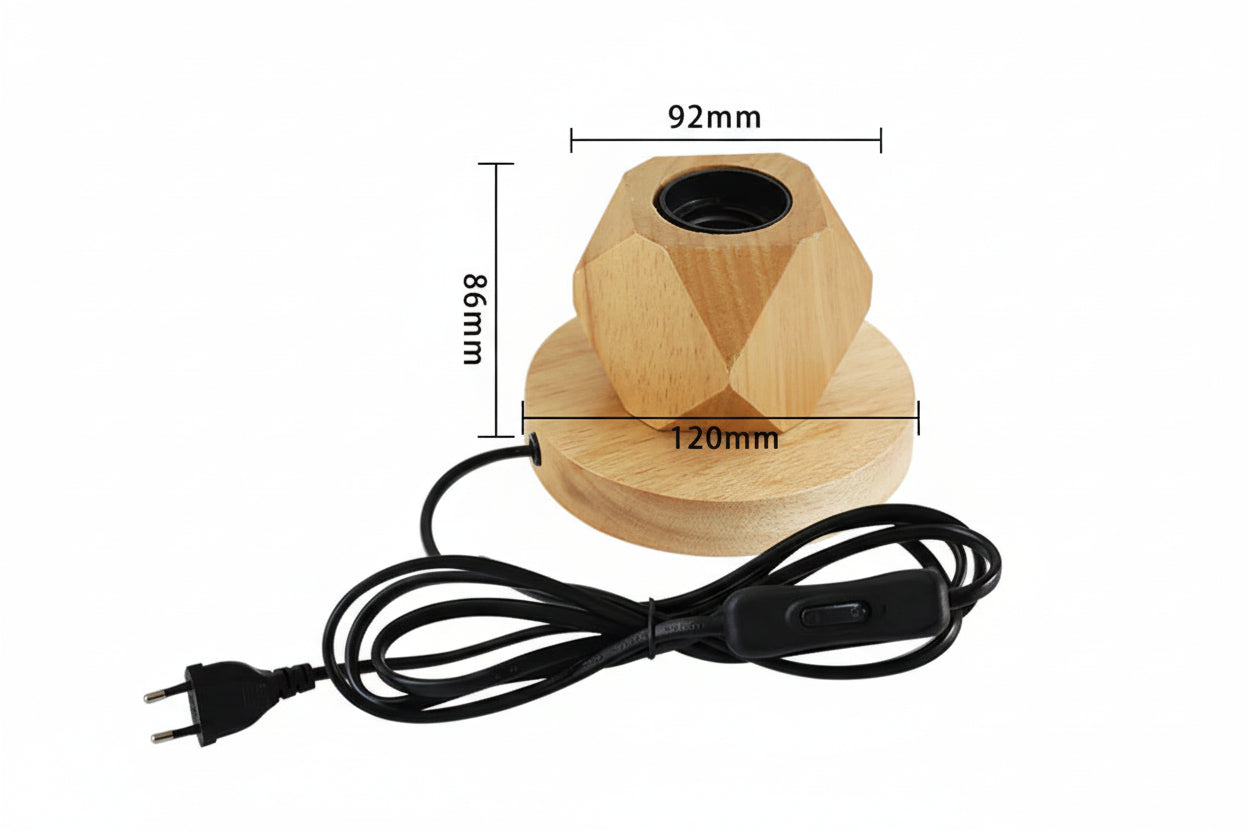 Lampe de Chevet Bois Polyèdre Diamant E27 Naturel E