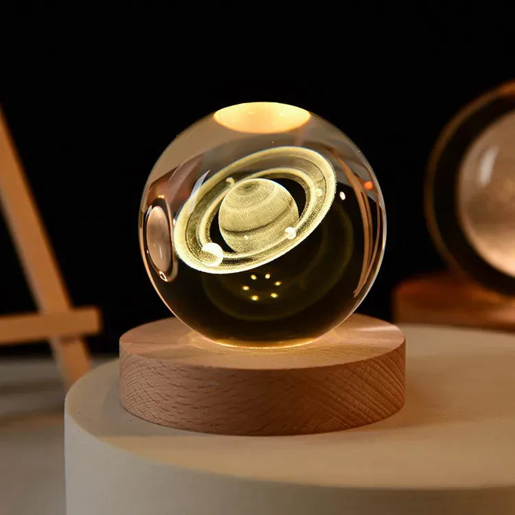 Lampe de Chevet Boule Cristal Galaxie Planètes 3D Warm Light Base / 12