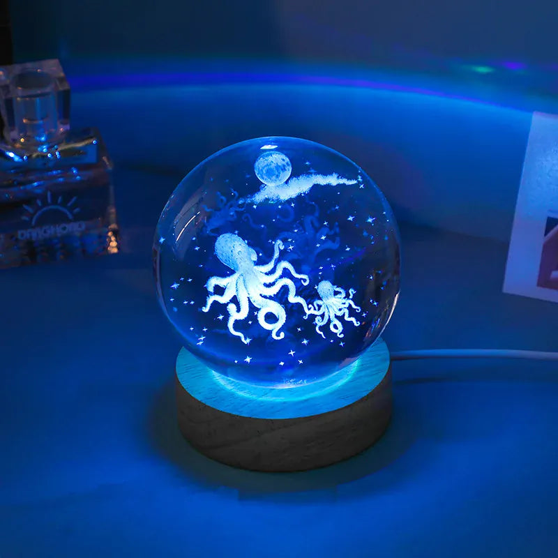 Lampe de Chevet Boule Cristal Galaxie Planètes 3D Warm Light Base / 22