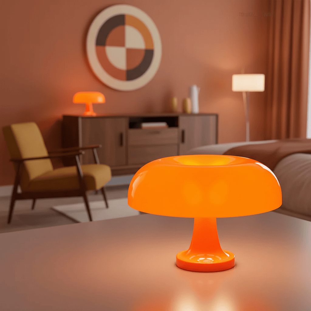 Lampe Chevet Champignon  Orange Design Danois orange charging 28cm