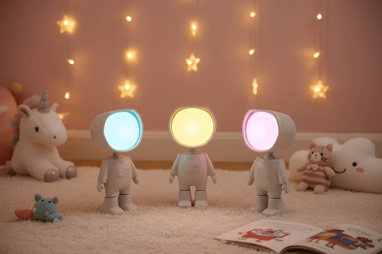 Lampe de Chevet Astronaute Projecteur Arc-en-Ciel LED 7 colors changeable / Rechargeable