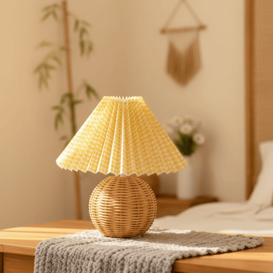 Lampe de Chevet Bambou Boule Abat-jour Plissé Wabi Bamboo woven fabric