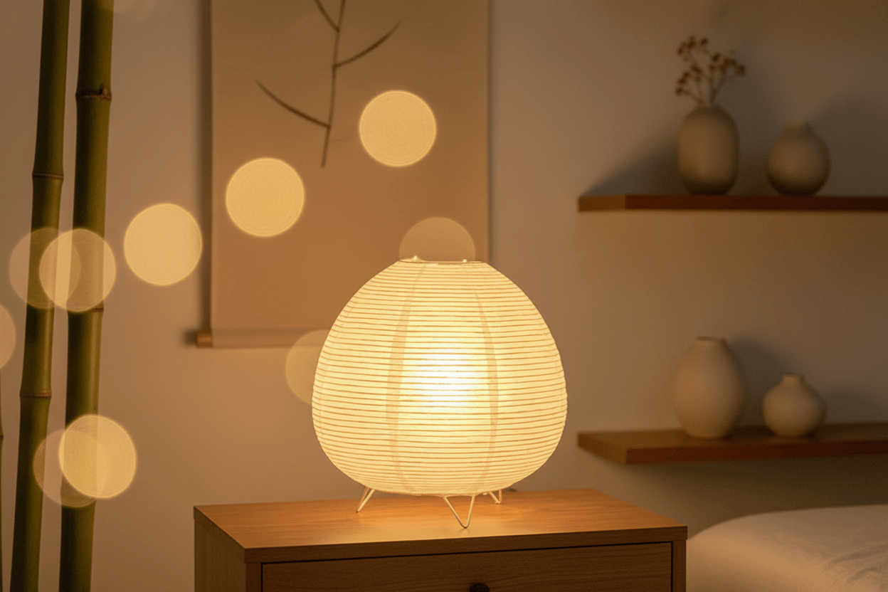 Lampe de Chevet Bambou et Moderne Papier Riz Nordique EU Plug