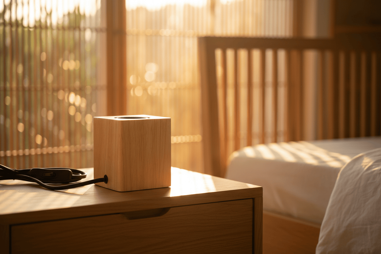 Lampe de Chevet Bois Cube Minimaliste Naturel D