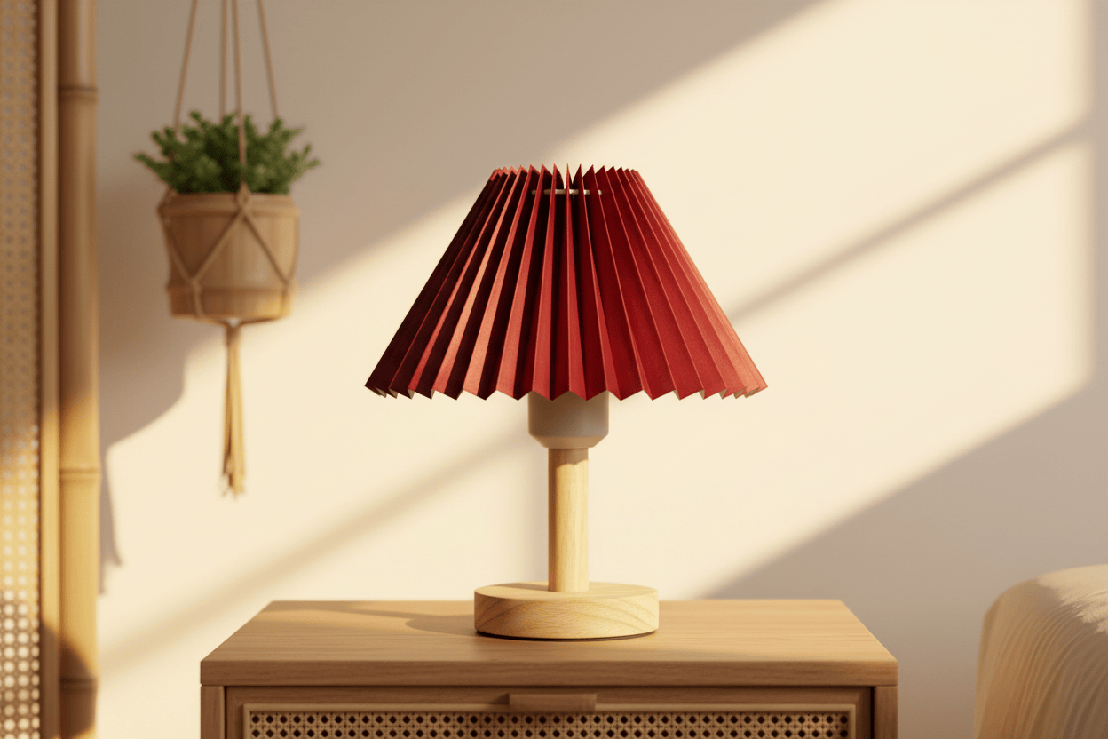 Lampe de Chevet Bois Plissée Nordique Tissu USB 