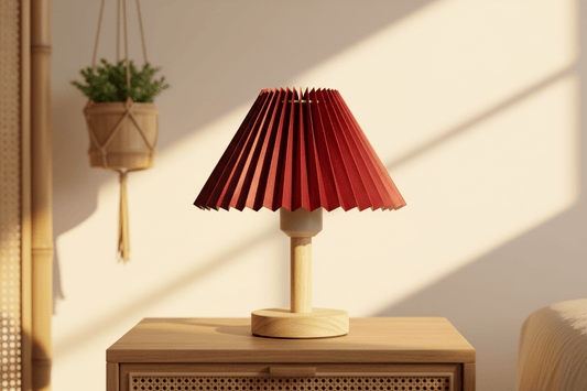 Lampe de Chevet Bois Plissée Nordique Tissu USB 