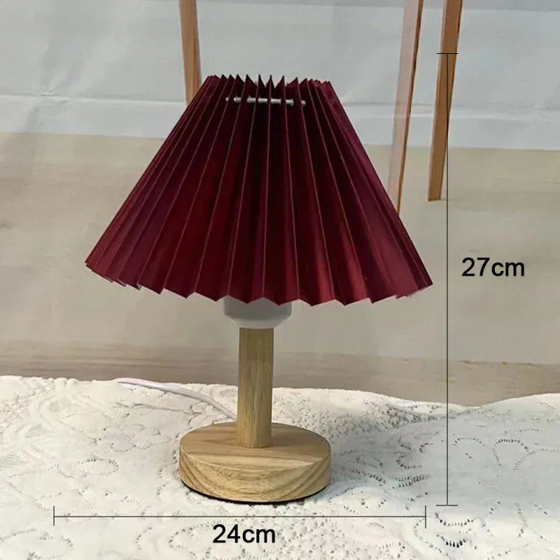 Lampe de Chevet Bois Plissée Nordique Tissu USB  Red / Warm Light