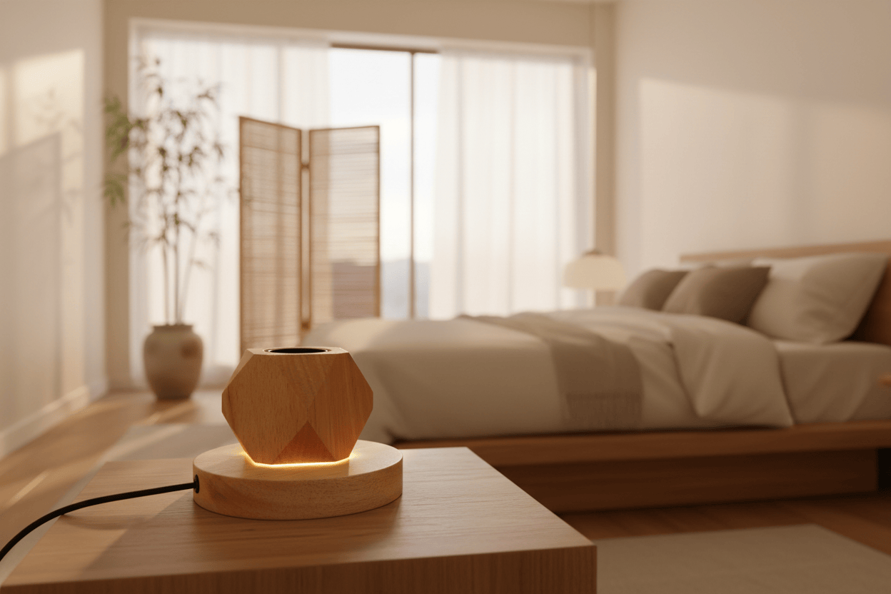 Lampe de Chevet Bois Polyèdre Diamant E27 Naturel E