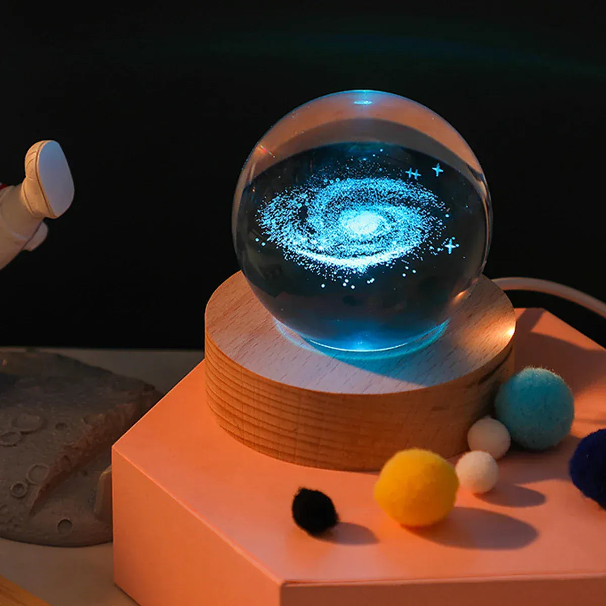 Lampe de Chevet Boule Cristal Galaxie Planètes 3D