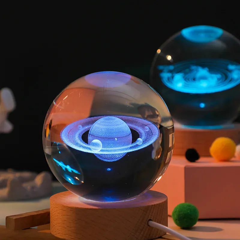 Lampe de Chevet Boule Cristal Galaxie Planètes 3D