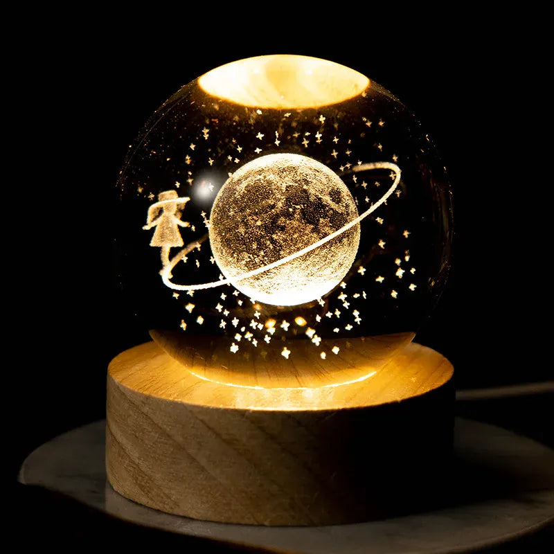 Lampe de Chevet Boule Cristal Galaxie Planètes 3D Warm Light Base / 06