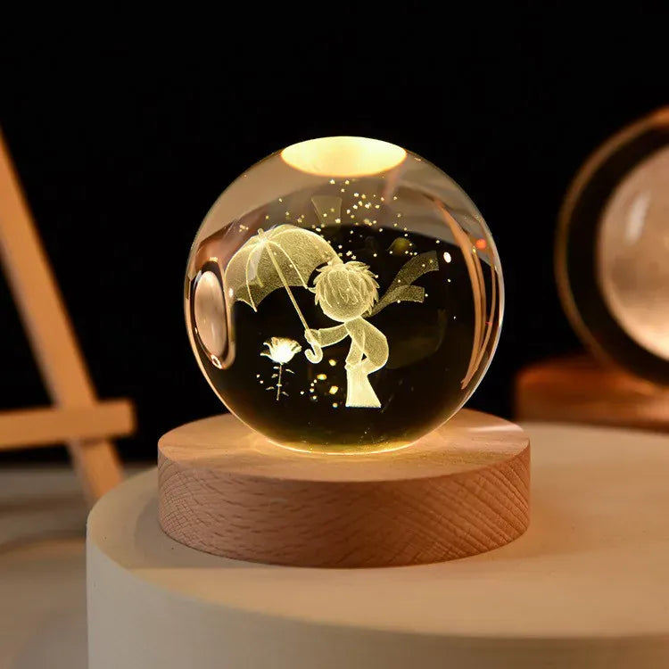 Lampe de Chevet Boule Cristal Galaxie Planètes 3D Warm Light Base / 13