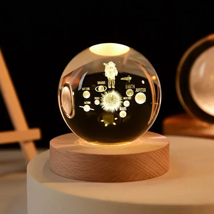 Lampe de Chevet Boule Cristal Galaxie Planètes 3D Warm Light Base / 14