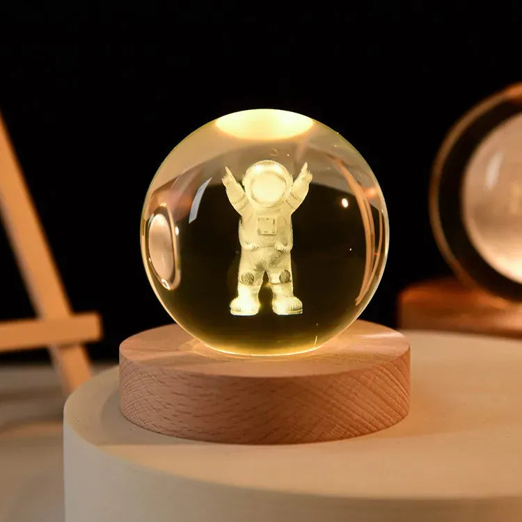 Lampe de Chevet Boule Cristal Galaxie Planètes 3D Warm Light Base / 15