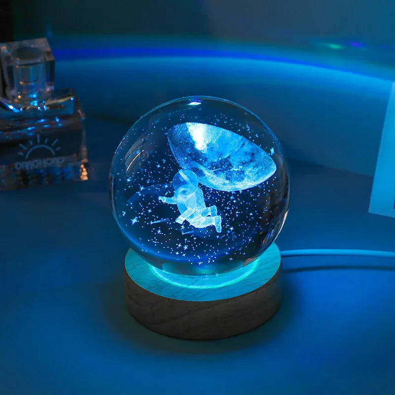 Lampe de Chevet Boule Cristal Galaxie Planètes 3D Warm Light Base / 16