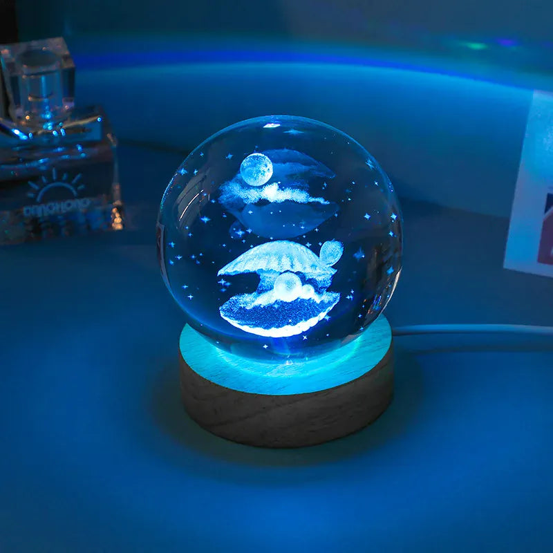 Lampe de Chevet Boule Cristal Galaxie Planètes 3D Warm Light Base / 17