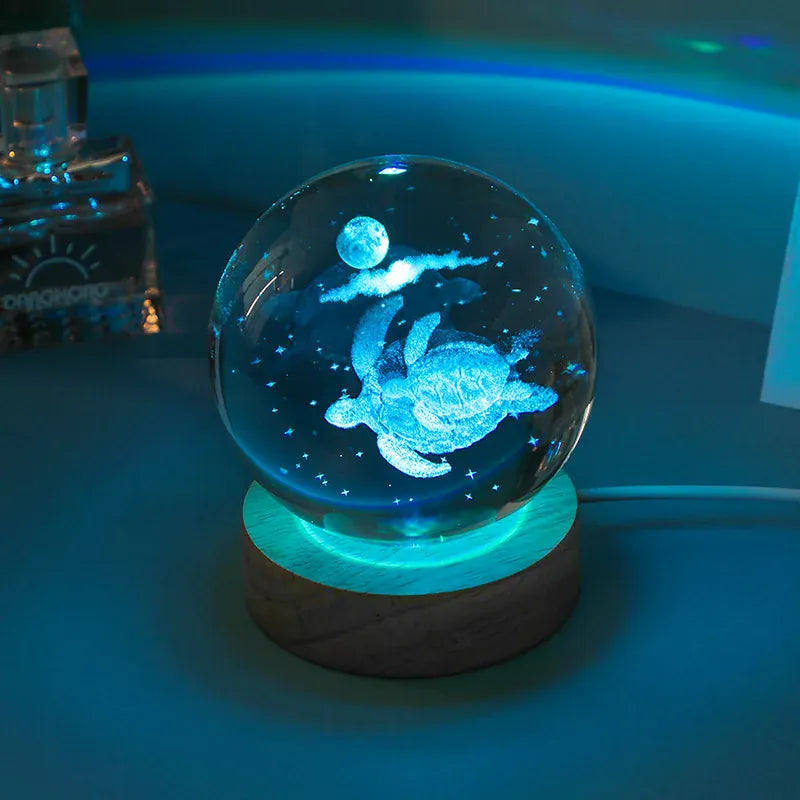 Lampe de Chevet Boule Cristal Galaxie Planètes 3D Warm Light Base / 18