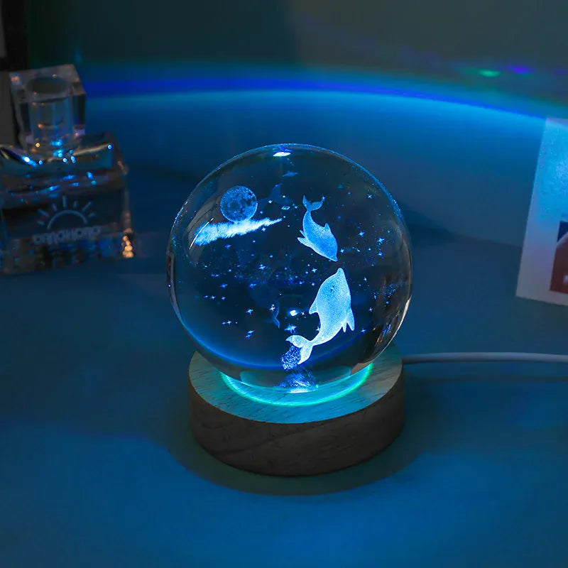 Lampe de Chevet Boule Cristal Galaxie Planètes 3D Warm Light Base / 19