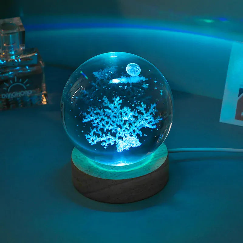 Lampe de Chevet Boule Cristal Galaxie Planètes 3D Warm Light Base / 21