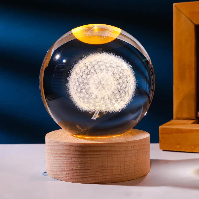 Lampe de Chevet Boule Cristal Galaxie Planètes 3D Warm Light Base / 23