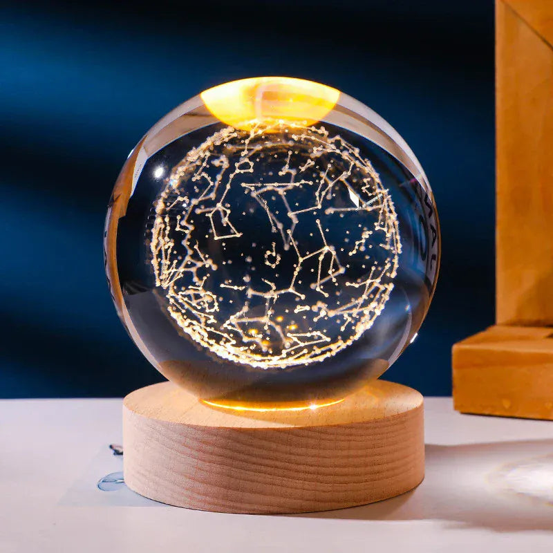 Lampe de Chevet Boule Cristal Galaxie Planètes 3D Warm Light Base / 24