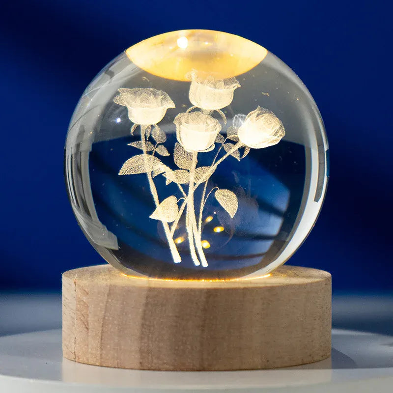 Lampe de Chevet Boule Cristal Galaxie Planètes 3D Warm Light Base / 28