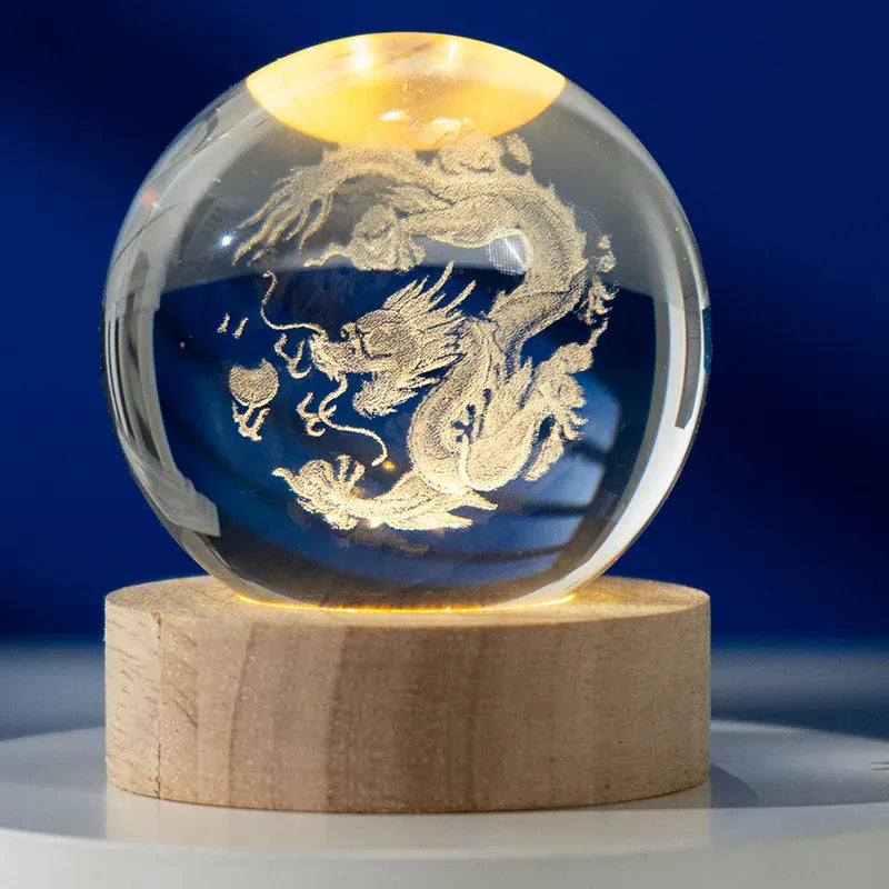Lampe de Chevet Boule Cristal Galaxie Planètes 3D Warm Light Base / 29