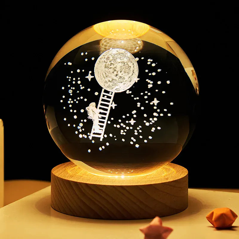 Lampe de Chevet Boule Cristal Galaxie Planètes 3D Warm Light Base / 30