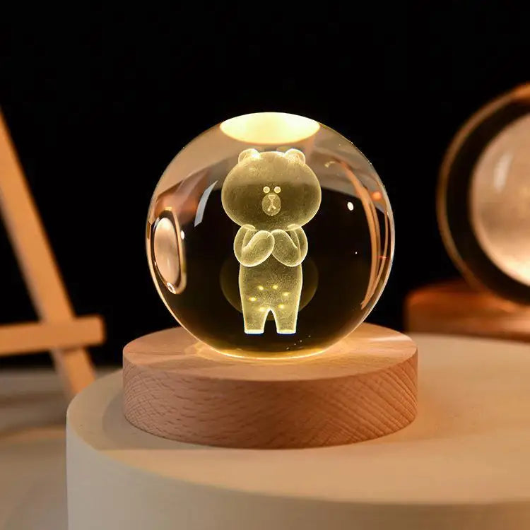 Lampe de Chevet Boule Cristal Galaxie Planètes 3D Warm Light Base / 33