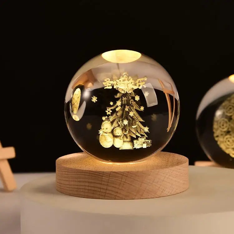 Lampe de Chevet Boule Cristal Galaxie Planètes 3D Warm Light Base / 35