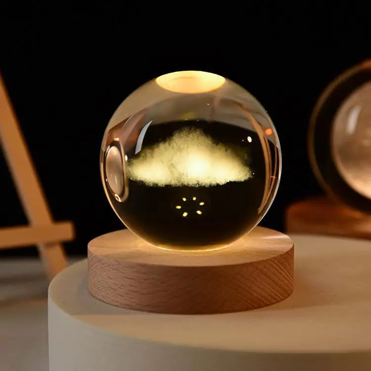 Lampe de Chevet Boule Cristal Galaxie Planètes 3D Warm Light Base / 37