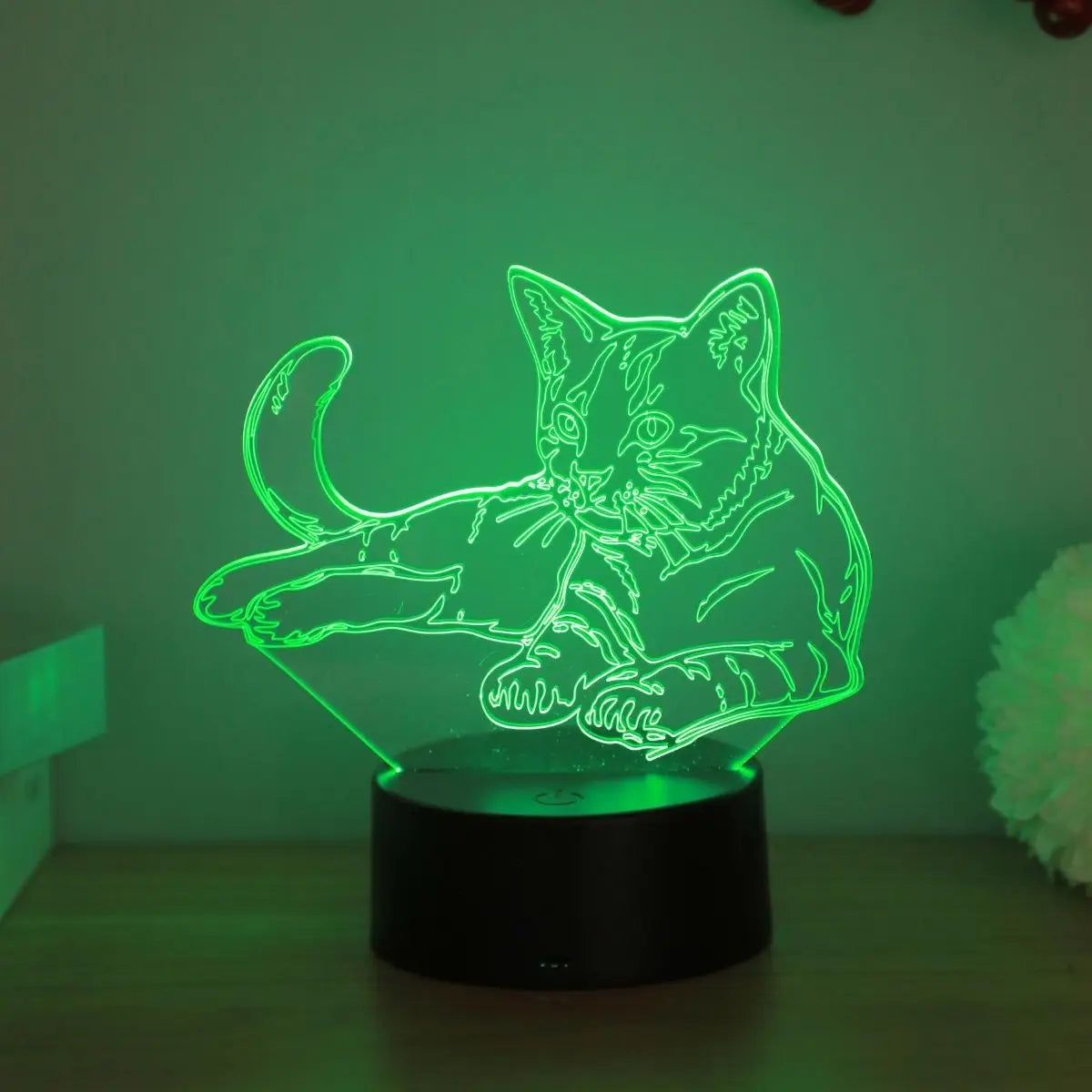 Lampe de Chevet Chat 3D LED 7 Couleurs USB RGB