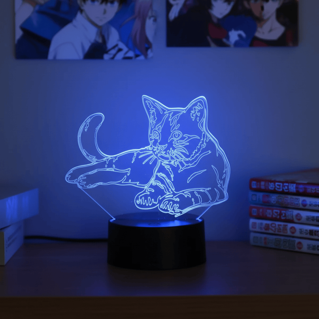 Lampe de Chevet Chat 3D LED 7 Couleurs USB RGB