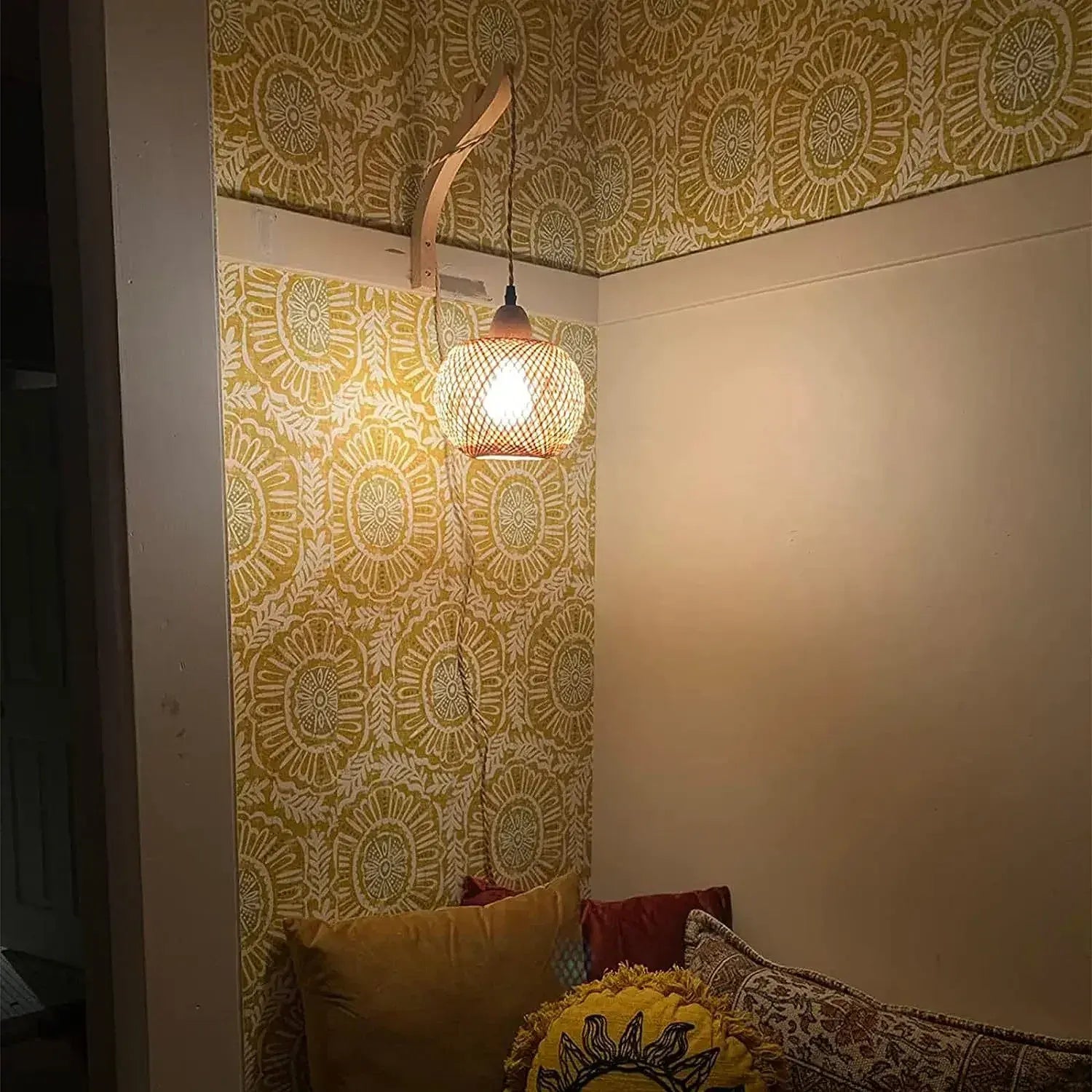 Lampe de Chevet Lanterne Bambou Rotin Tresse Main E27