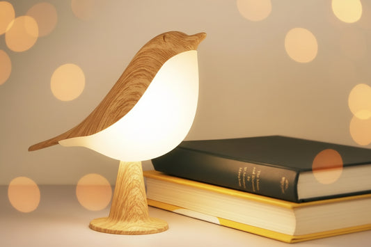 Lampe de Chevet Oiseau Bois Art Déco Rechargeable LED Light Yellow