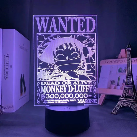 Lampe de Chevet One Piece Luffy Wanted 3D Acrylique 22 / 16 color with remote