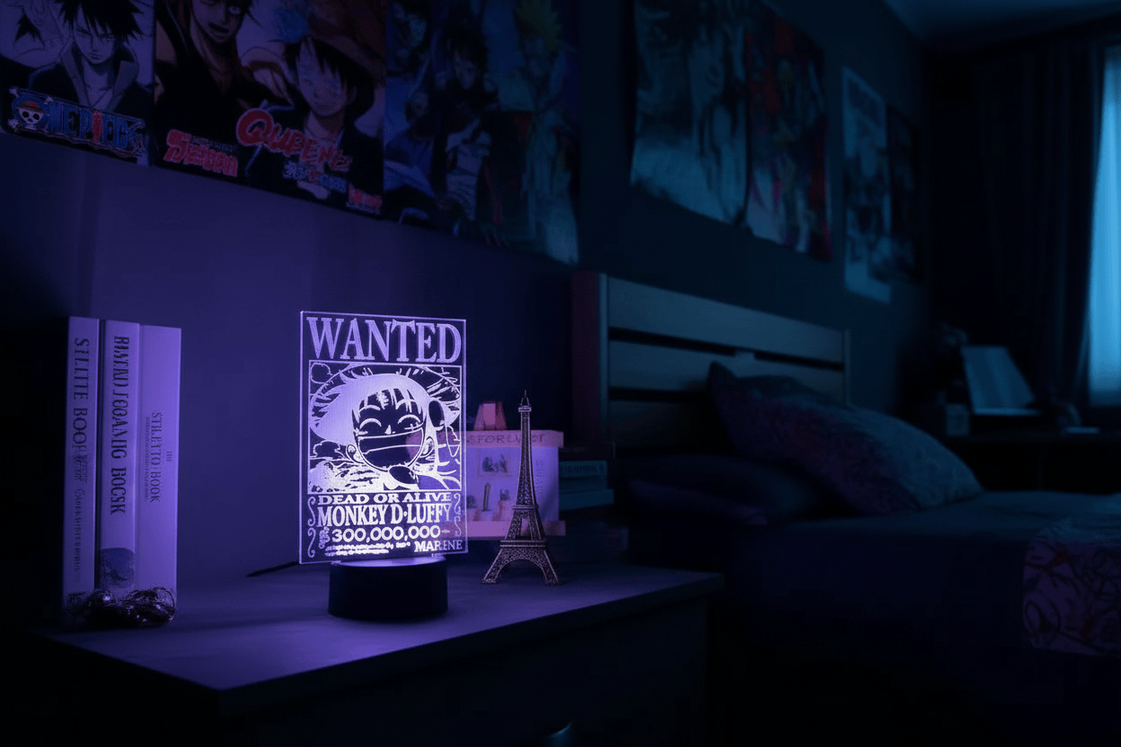 Lampe de Chevet One Piece Luffy Wanted 3D Acrylique 22 / 16 color with remote