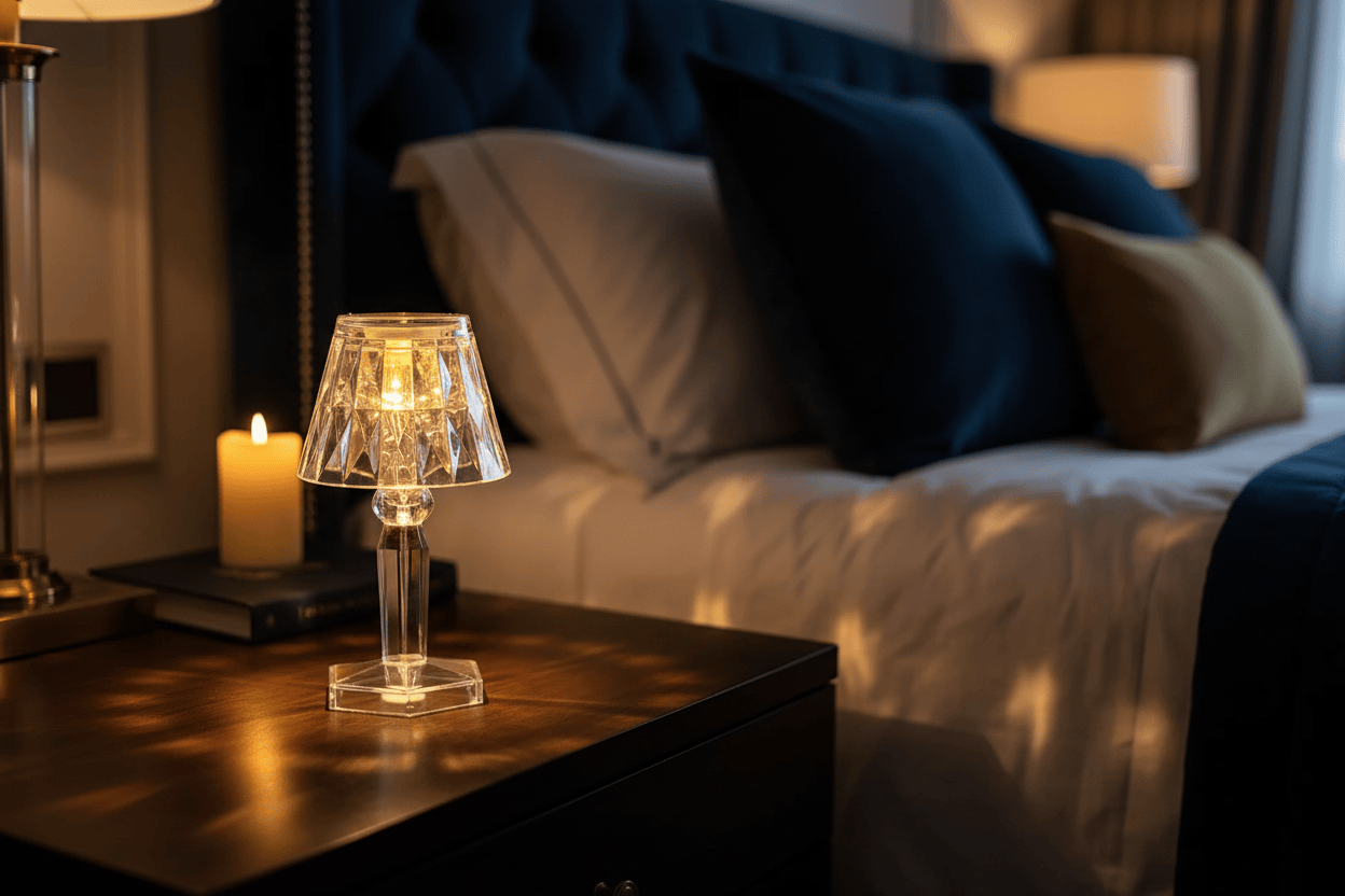 Lampe de Chevet Verre Abat-jour Cristal Plisse LED Dorée Warm light / Style  A