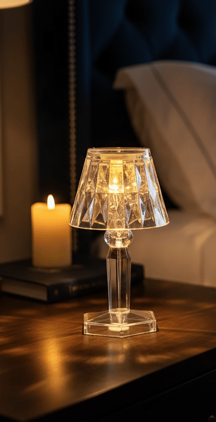 Lampe de Chevet Verre Abat-jour Cristal Plisse LED Dorée Warm light / Style  A