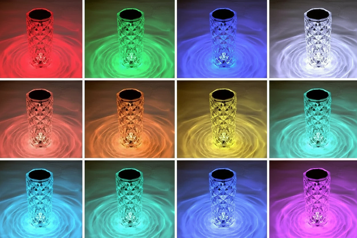 Lampe de Chevet Verre Cristal 16 Couleurs Télécommande LED RGB / 21.5 X9 CM